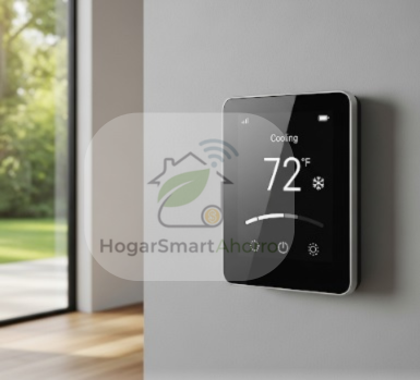 termostato inteligente de pared en un hogar moderno para el control de la calefacción y la eficiencia energética. Hogar Smart Ahorro