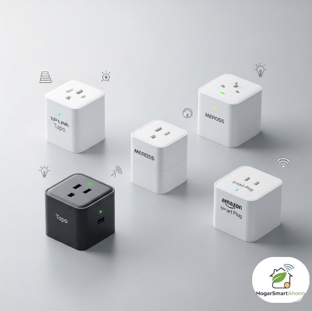 Comparativa de enchufes inteligentes de marcas como TP-Link Tapo y Meross, ideal para ahorrar energía en el hogar